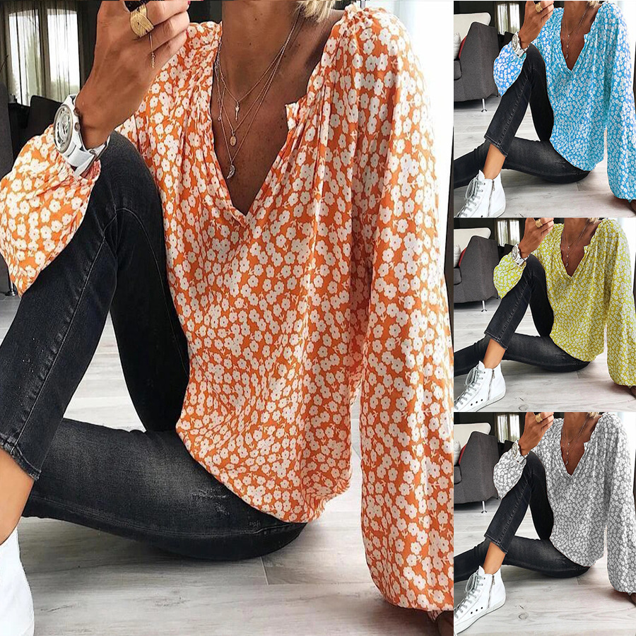 Ladies Printed Loose Long-sleeved Shirt Chiffon T-shirt