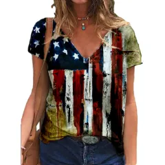 National Flag Independence Day FlagV-neck Short-sleeved Printed T-shirt Women - Design Two - View 1