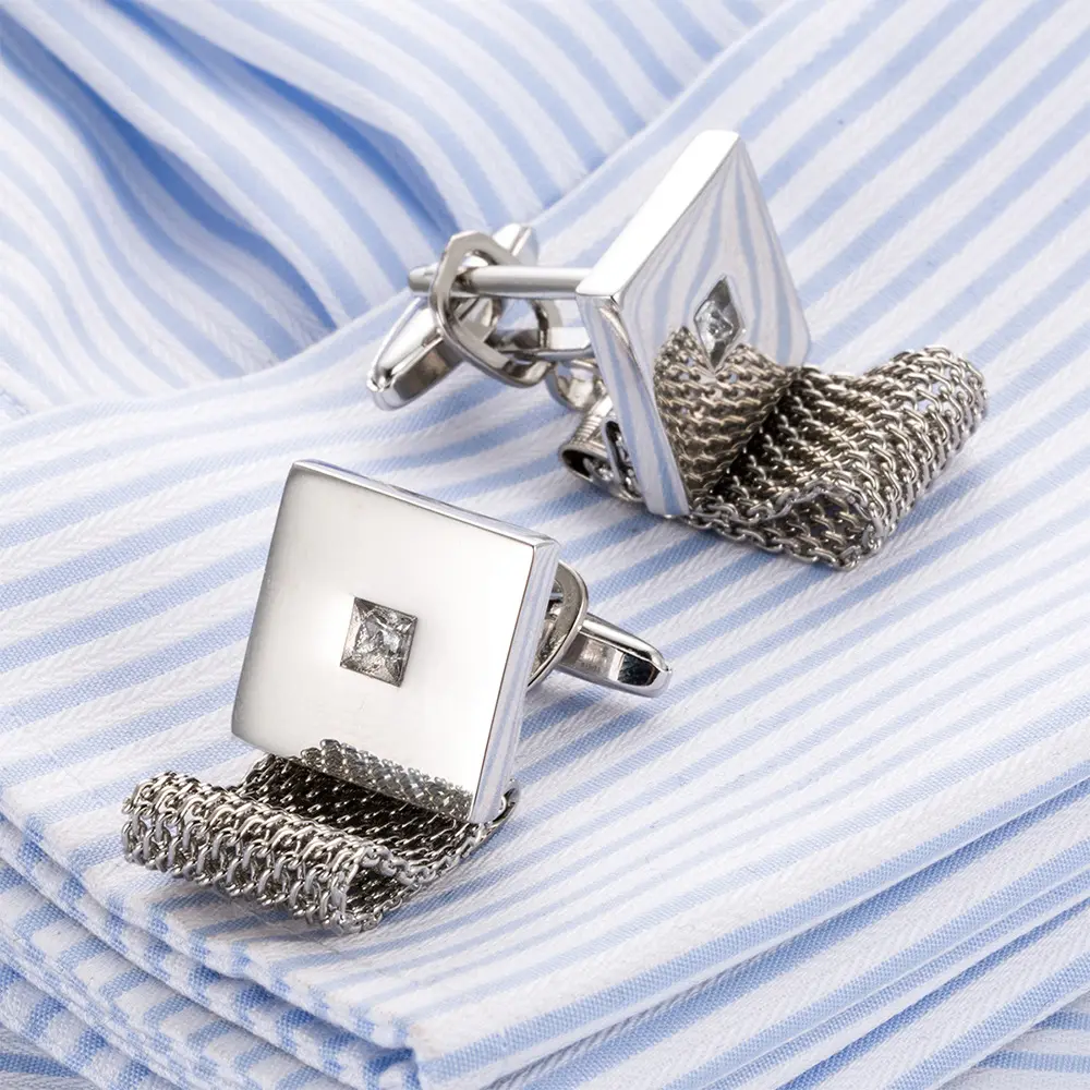 Shirt Cufflinks Chain Square White Crystal Business
