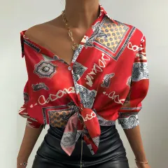 New Fashion Digital Printing Lantern Sleeve Long Sleeve Shirt Women - Red - View 1