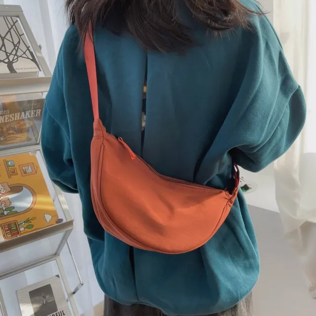 Nylon Messenger Dumpling Bag Women Orange - Shop at LoveMi