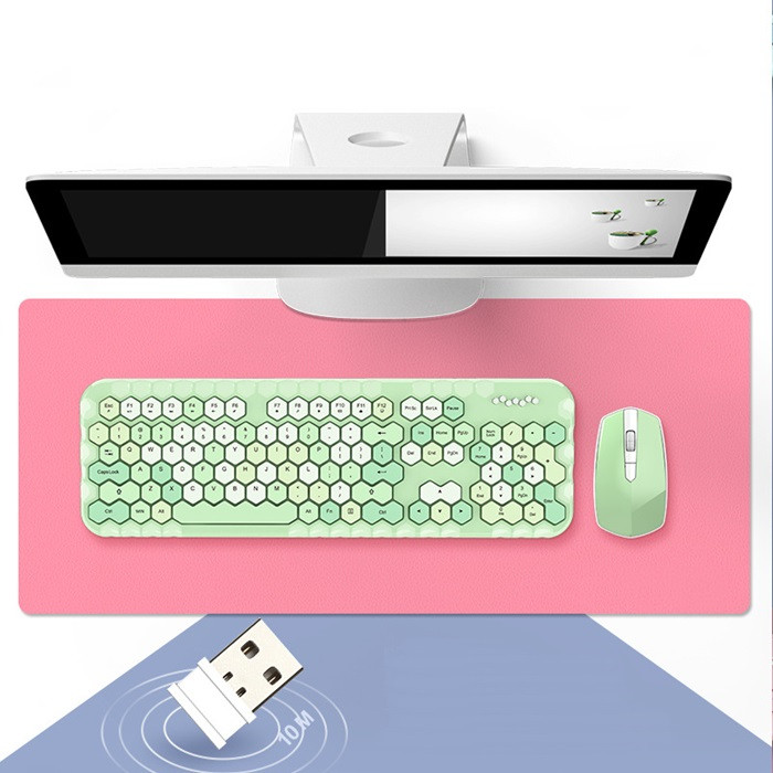 Girly Keyboard And Mouse Set | Wireless Honeycomb Design