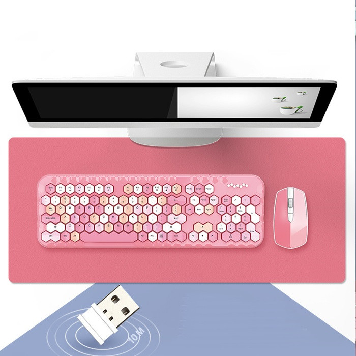 Girly Keyboard And Mouse Set | Wireless Honeycomb Design