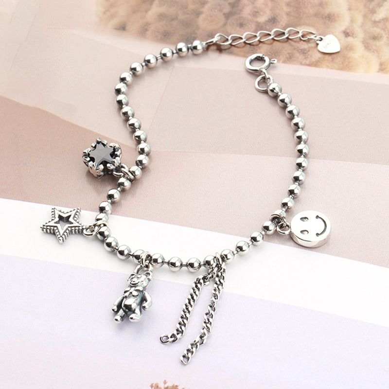 Dongdaemun Retro Distressed Bear Smiley Face Star Tassel Bracelet Five-pointed Star Wild