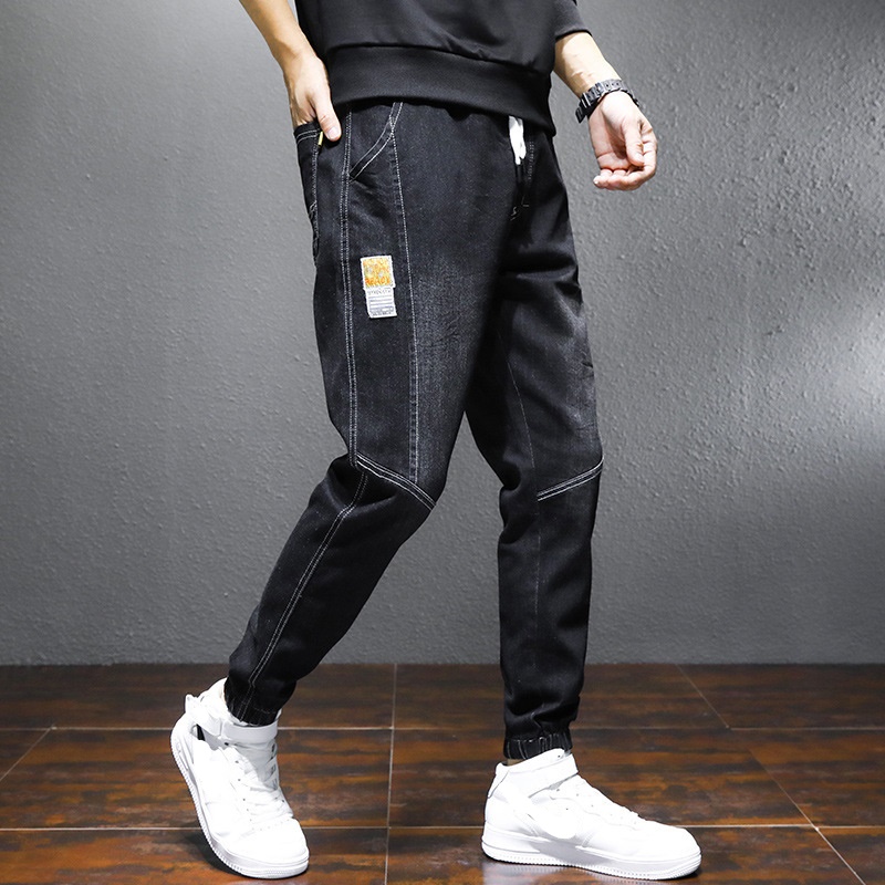 Men's Elasticated Elastic Waist Drawstring Denim Trousers