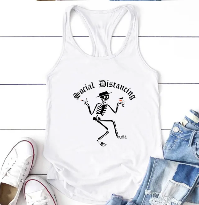 European And American Printed Social Distancing Letter Vest Women White - Shop at LoveMi