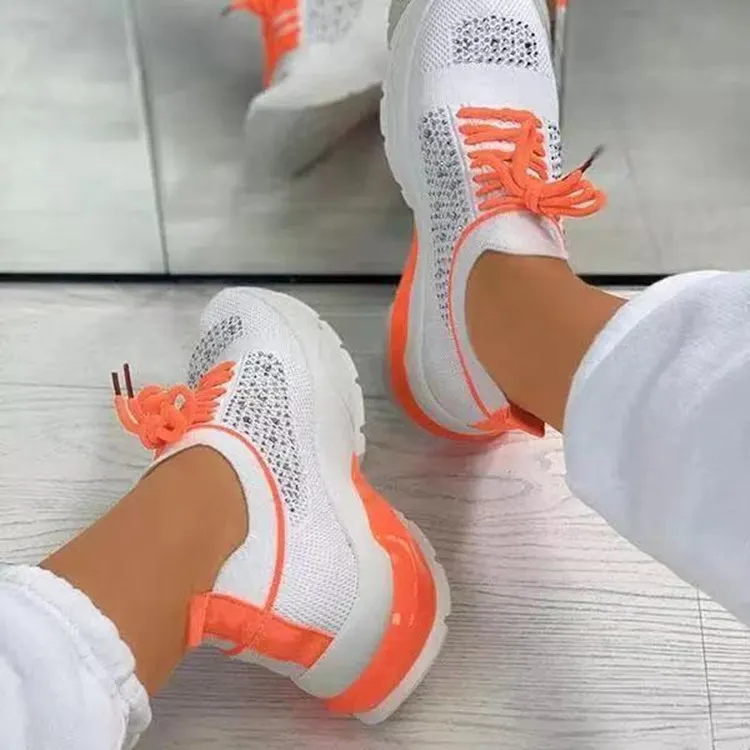 New Summer Mesh Breathable Casual Large Size Sneakers - Orange