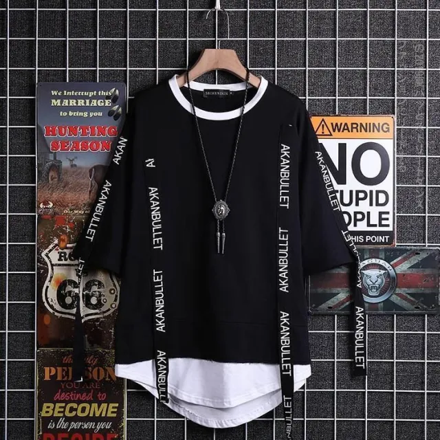 Men's Short sleeved Shirt Korean Style Hooded Half sleeved Sweater Hip hop Couple Top Clothes B L - Shop at LoveMi