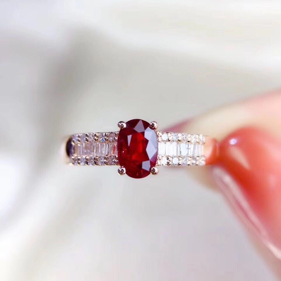 Ruby Ring Pigeon Blood Red Color Beautiful S925 Silver Plated 18K Gold  Inlaid Ring