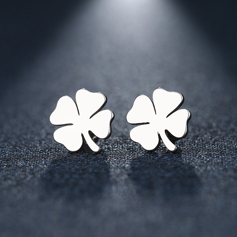 Clover Stainless Steel Steel Hollow Four-leaf Clover Ear Bone Stud Earrings