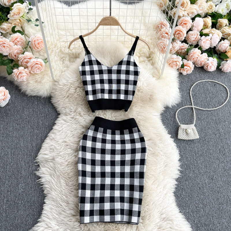 Top Short Knit V Fairy Sweet Child College High Two-piece Suit