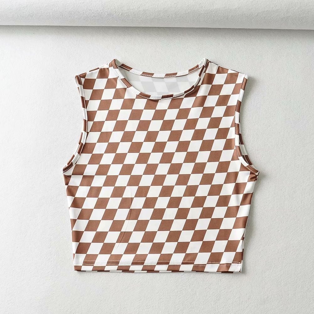 Title 4, Rhombus Print Short Racer Round Neck Slim Camis...