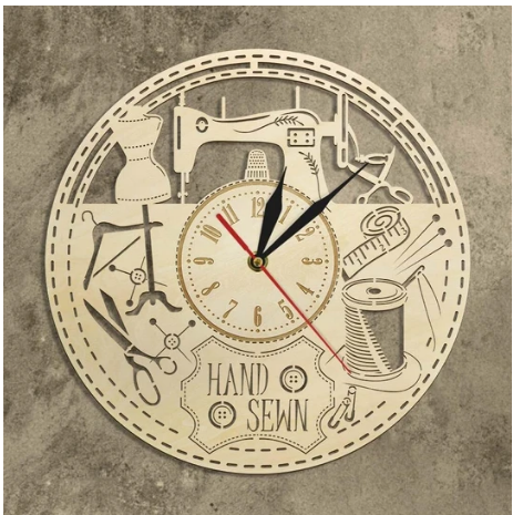 Wooden Wall Clock Custom Modern Sewing Machine Retro Tailor Shop