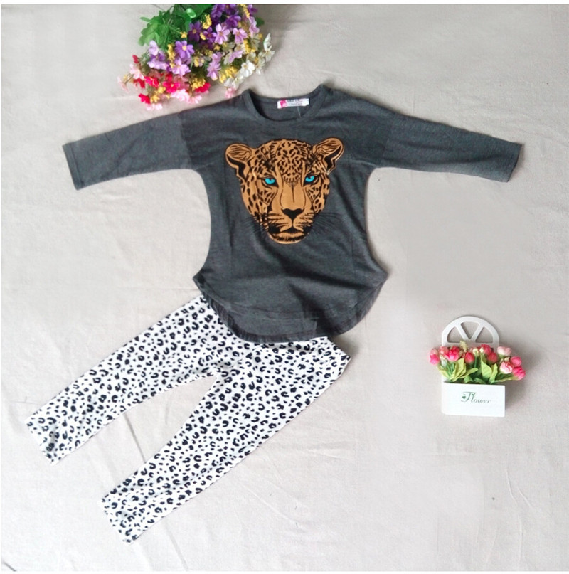 Popular Girl's Leopard Print Suit, South Korean Leggings  Leopard Top, Children's Suit