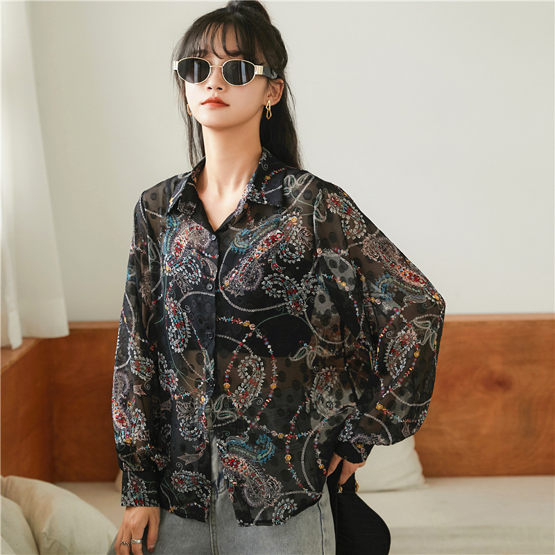 New Female Lantern Sleeve Shirt Fairy Spring And Autumn Lapel
