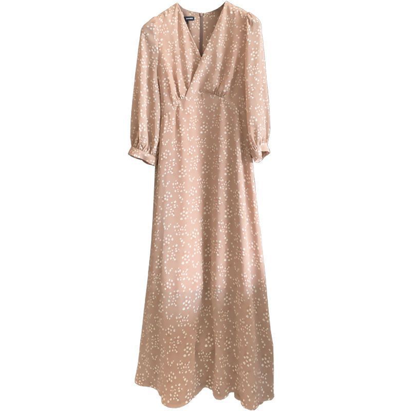 Japanese Three-quarter Sleeve Floral Dress With Waist And Thin French Tea Break Dress Long Skirt