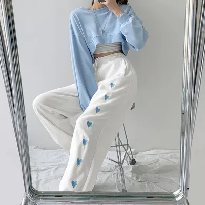 New Love High Waist Drawstring Pants Loose Drawstring White - Shop at LoveMi