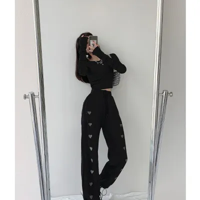 New Love High Waist Drawstring Pants Loose Drawstring Black - Shop at LoveMi