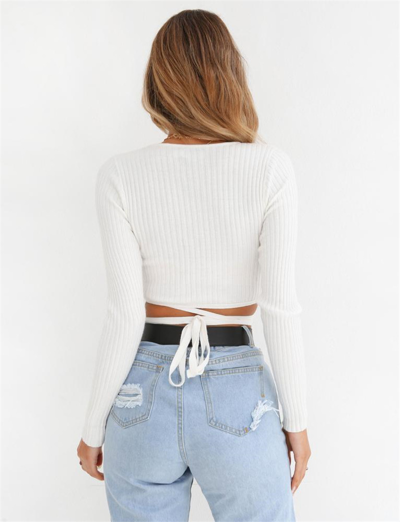 Deep V Tie Long Sleeve Top