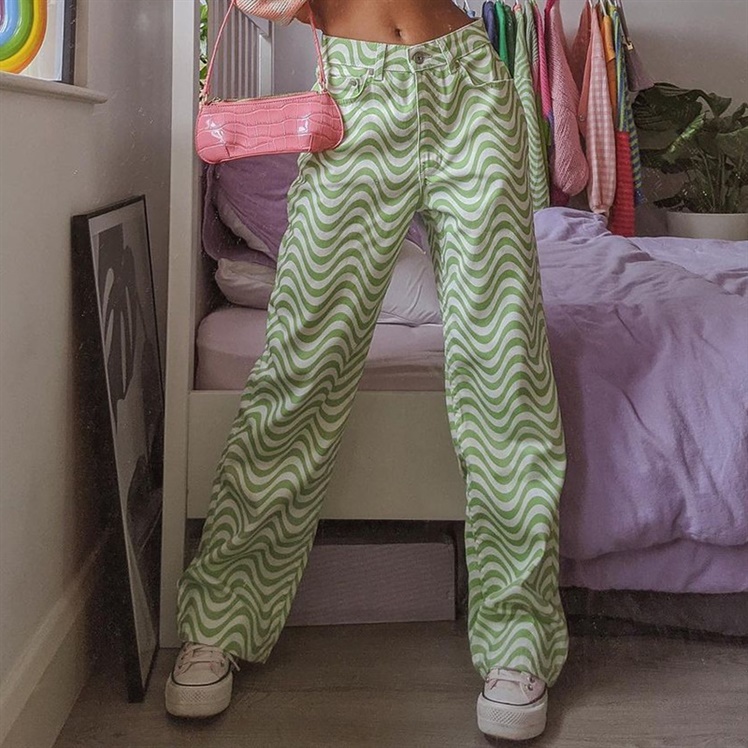 Ripple Print High Waist Straight Leg Pants