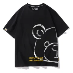 Net Red Couple Outfit Ins Super Fire Short-sleeved T-shirt Trend - Black - View 1