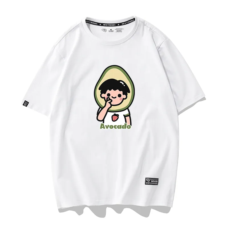 Summer new style avocado green short-sleeved Harajuku style student T-shirt f - White C