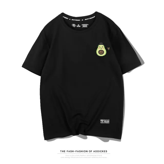 Summer new style avocado green short sleeved Harajuku style student T shirt f Black B - Shop at LoveMi