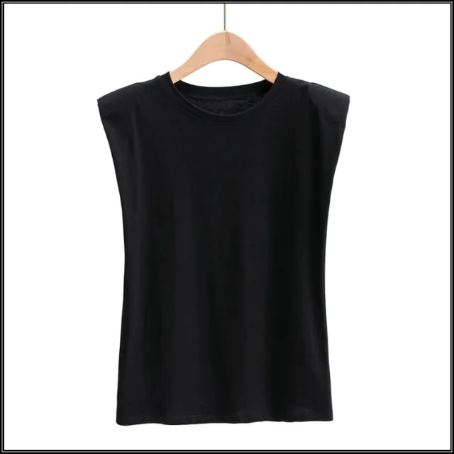 Women's Sleeveless T shirt With Shoulder Pads Profile Vest Black - Shop at LoveMi
