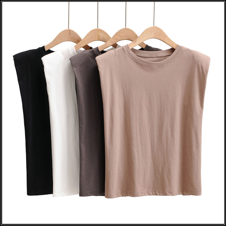 قميص نسائي بدون أكمام مع وسادات كتف وسترة بروفايل