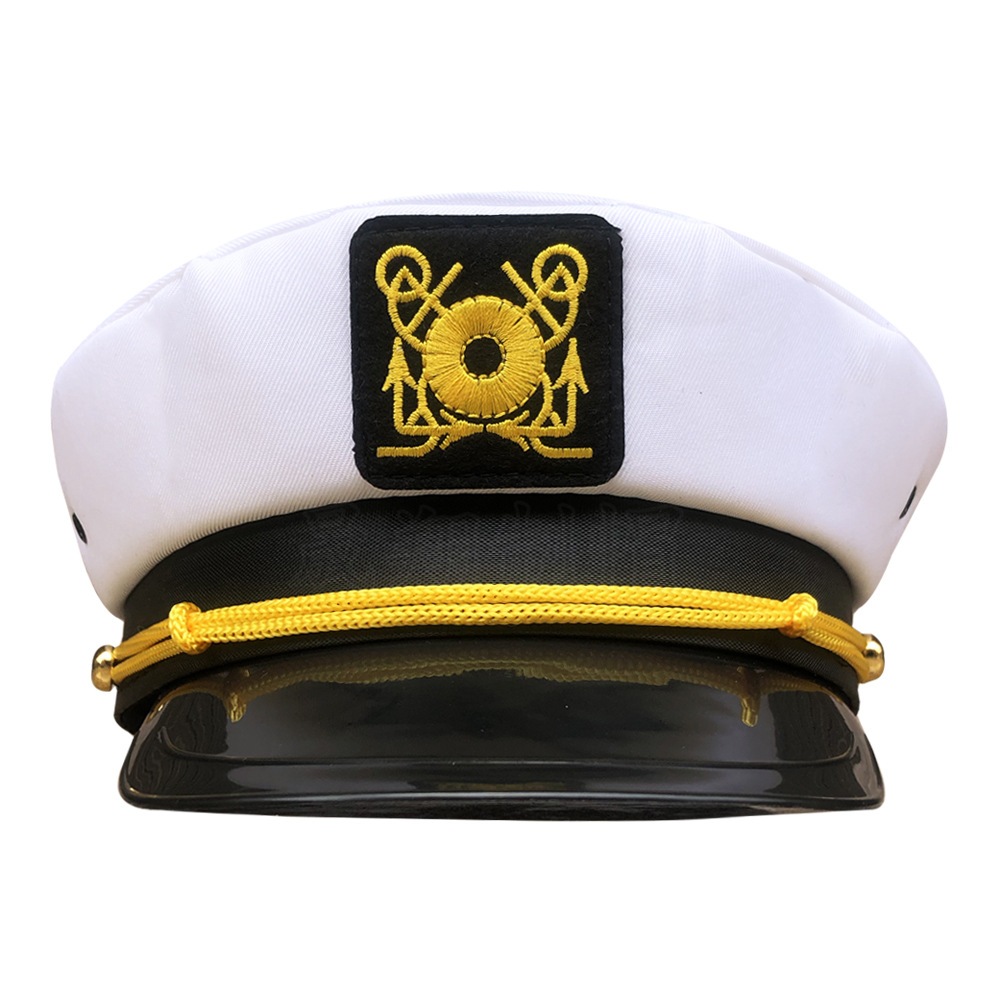 White Embroidery Party Flat Navy Hat — image 1