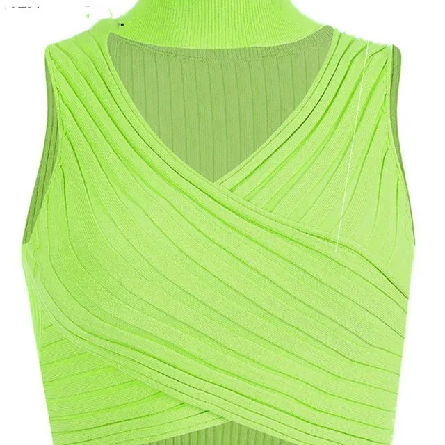 Tank Tops Tees Sleeveless Short Tee Shirt High Set Party Green - Shop at LoveMi