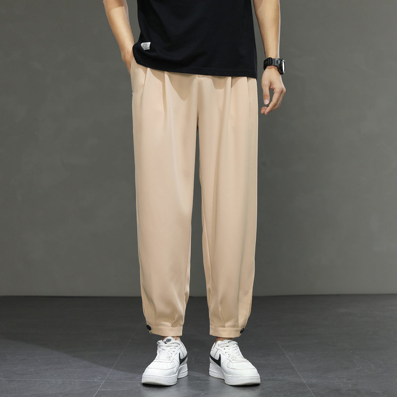 Men's Ice Silk Loose Nine Point Legged Pants Fashionable Simple Solid Color