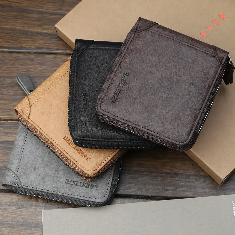 Billetera De Cuero Para Hombre Con Cremallera