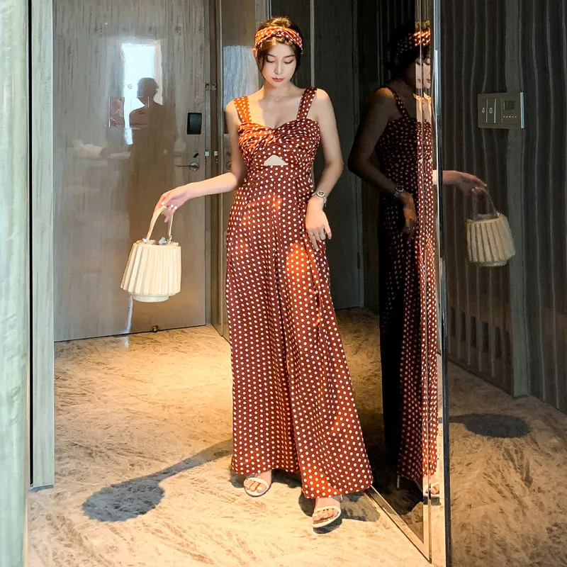 Jumpsuit Vacation Wide Leg Pants Women High Waist - Brown