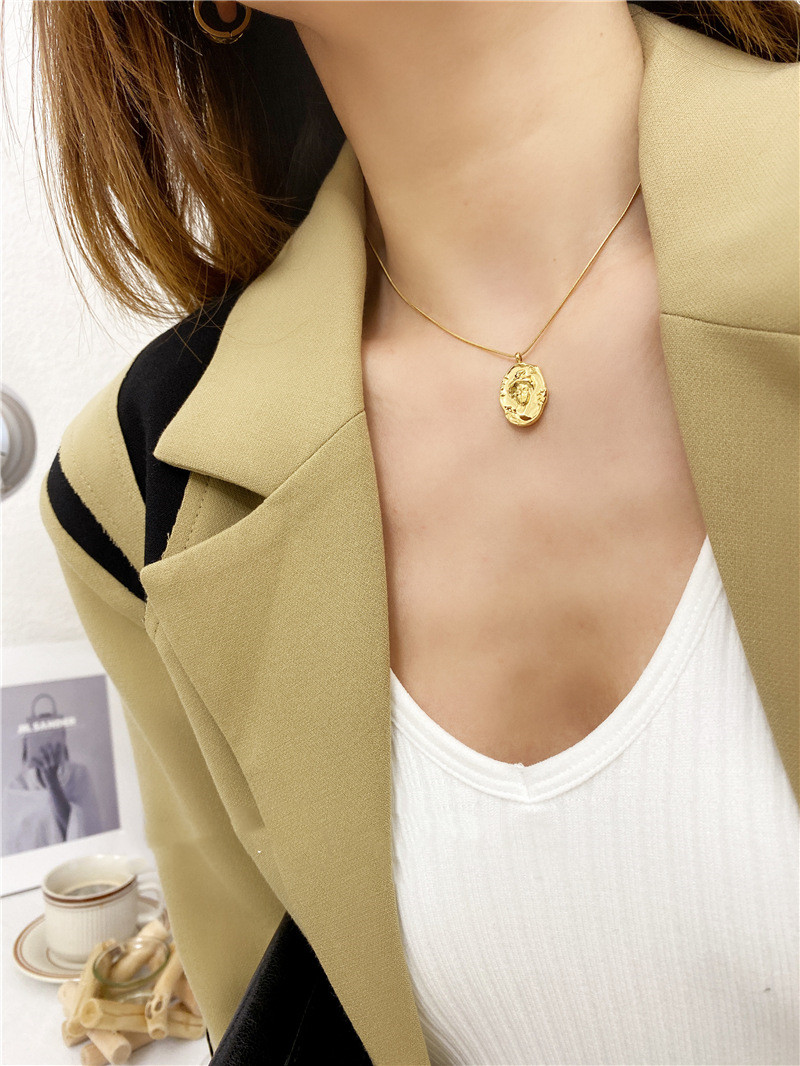 Titanium Steel Real Gold Plating Fashion Titanium Steel Woman Head Pendant Necklace