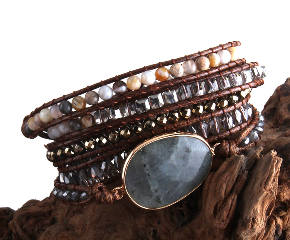 Natural Stone Drop-shaped Multi-layer Winding Bracelet Beaded