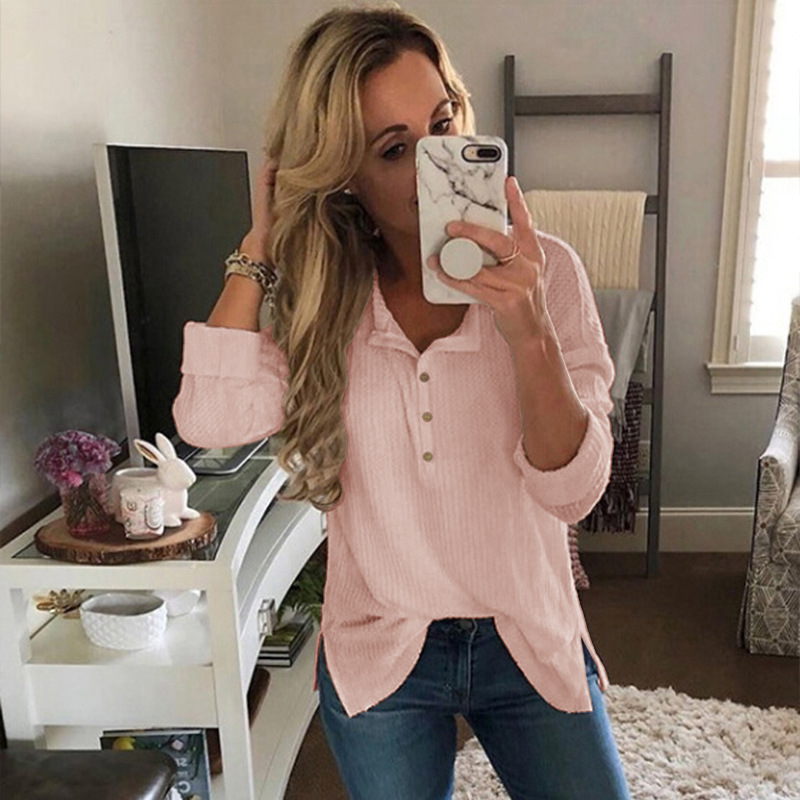 Slit Loose Mid-length T-shirt Long-sleeved Top