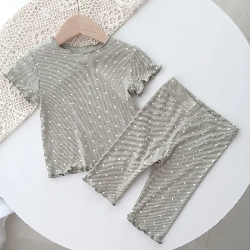 Dot Western Style Girls Summer Two-piece Home Service Children's Air-conditioning Suit