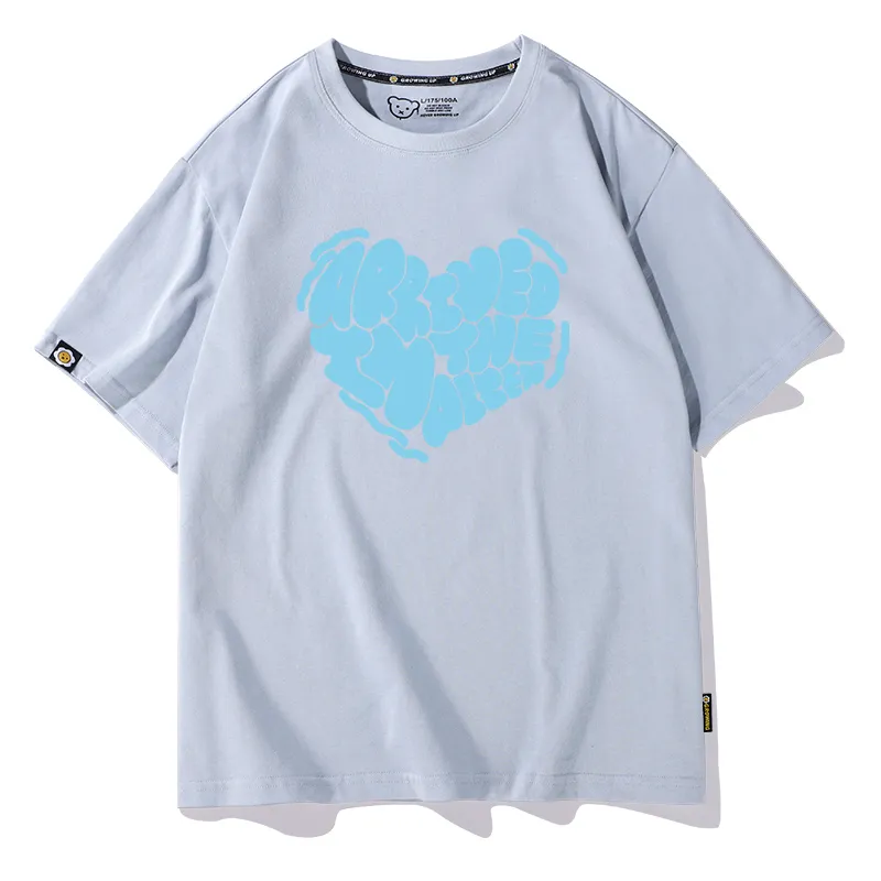 Lovers Wear Summer Love Printed T-shirt Pure Cotton Half Sleeve - Smog Blue Heart