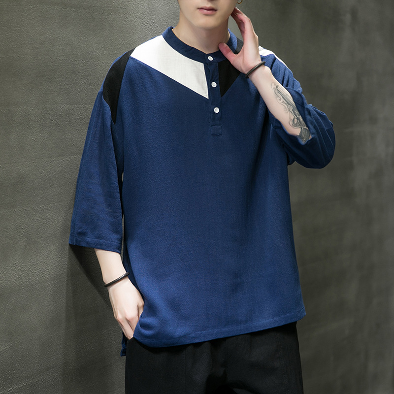 Colorblock Cotton And Linen T-shirt