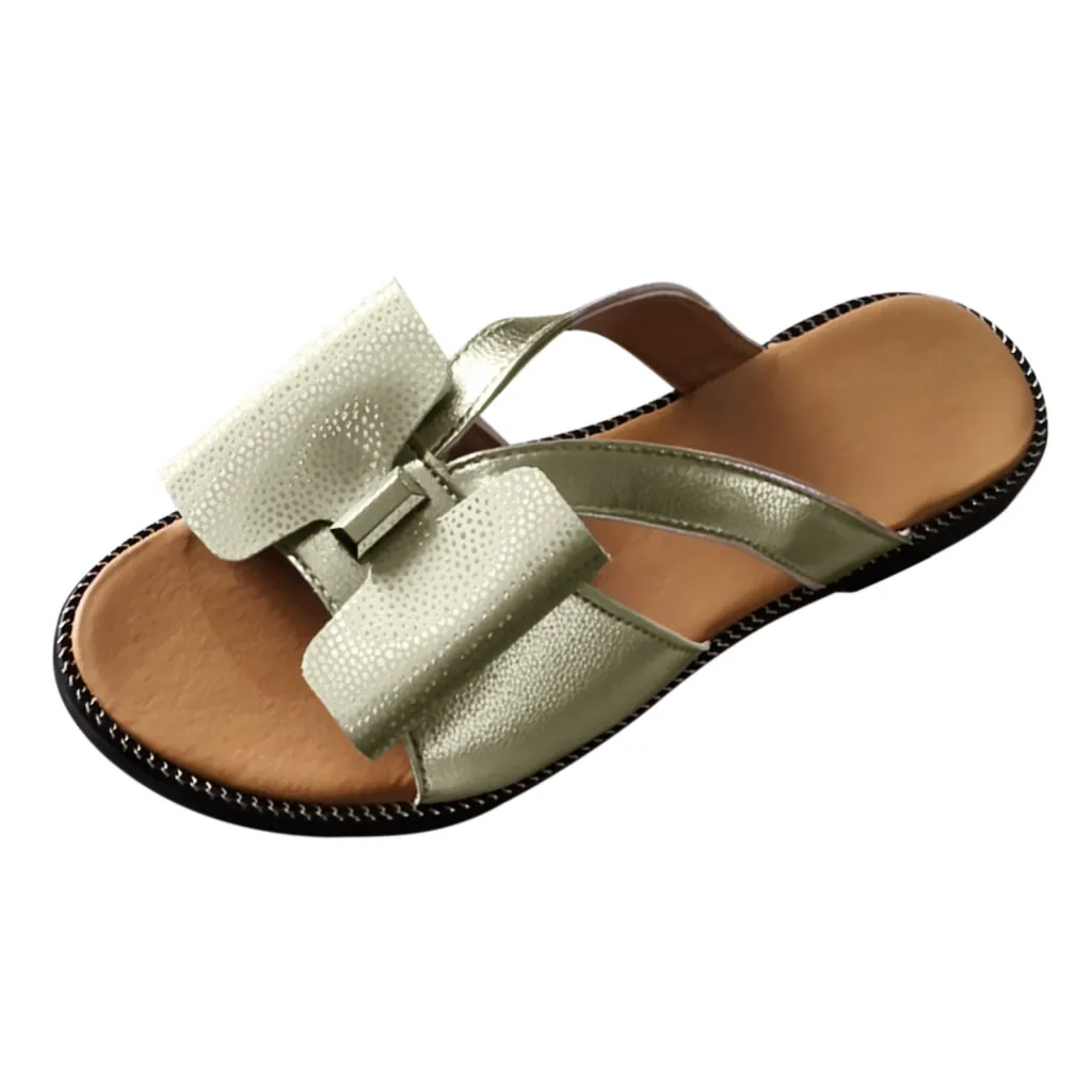 Bowknot Flower Women's Herringbone Flat Slippers - Gold