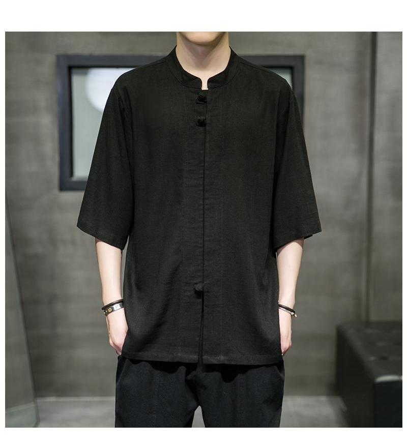 Men's T-shirt Half-sleeved Disc Button Casual Solid Color Loose Cotton And Linen