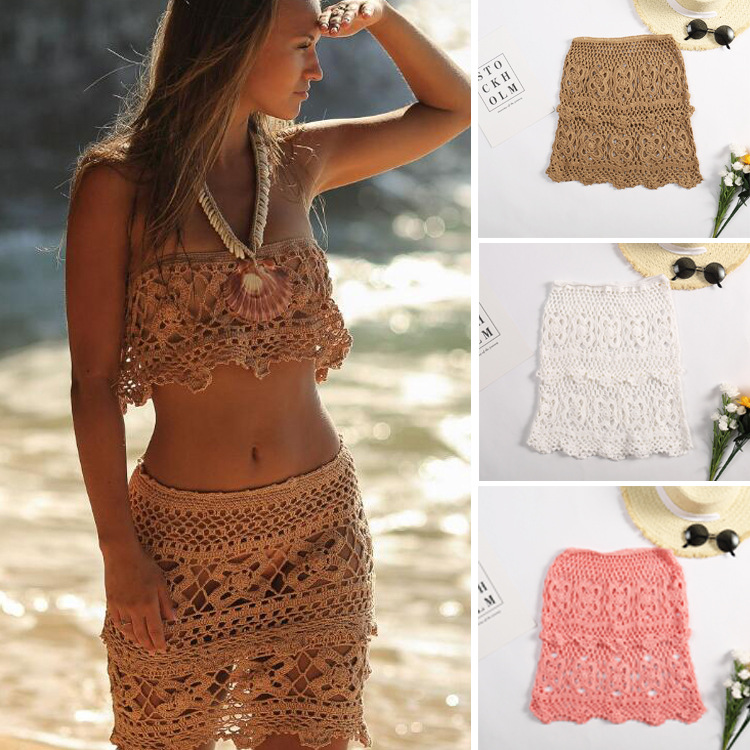 Sexy Hollow Knitted Bikini Half-length Wrap Skirt