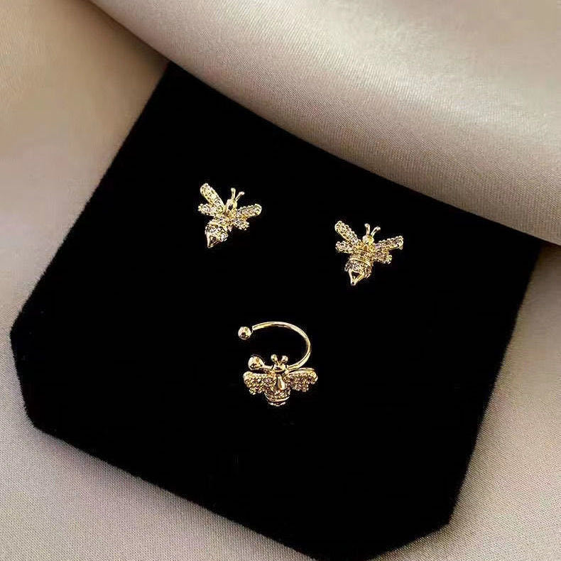 Korean Temperament Cute Mini Exquisite Bee Micro Inlay Ear Bone