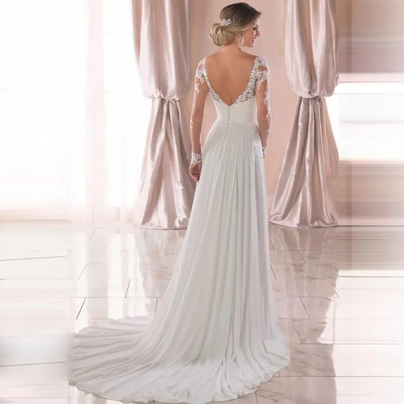 Sexy Backless Deep V-neck Wedding Dress Women