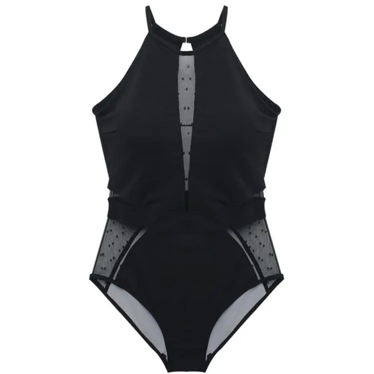 Cover Belly Slim Swimsuit Black Mesh One-piece Bikini Swimsuit Sexy Triangle Swimsuit - Black