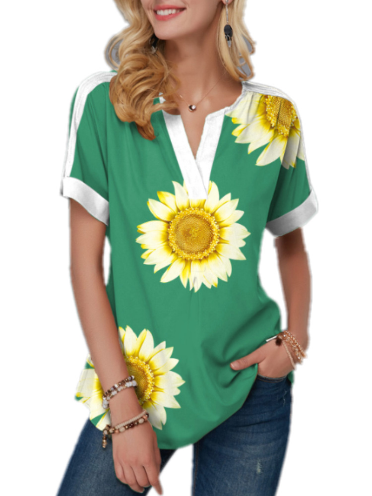Women's Digital Printing V-neck Top