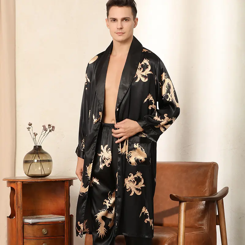 Luxury Silk Robe Pants Pajama Set Two-piece