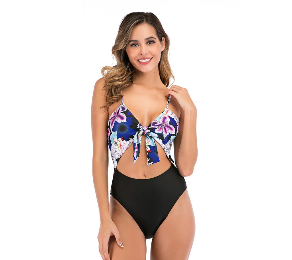 Sexy One-piece Deep V Swimsuit - Purple