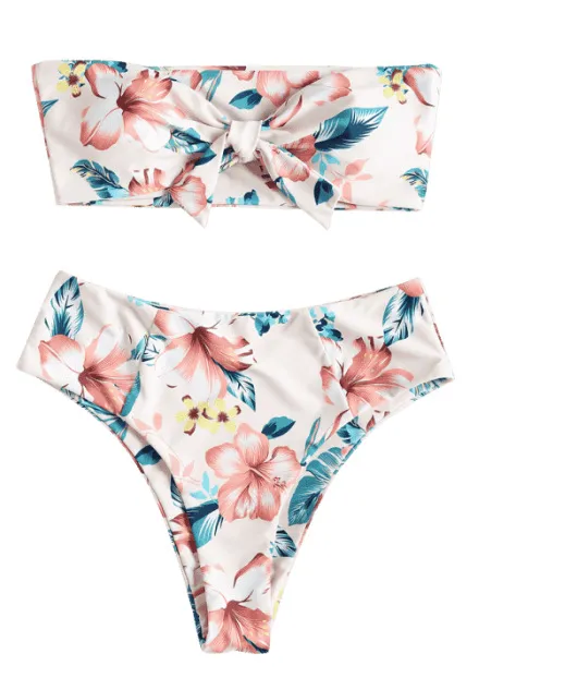 Split Tube Top Print Sexy Bikini White - Shop at LoveMi